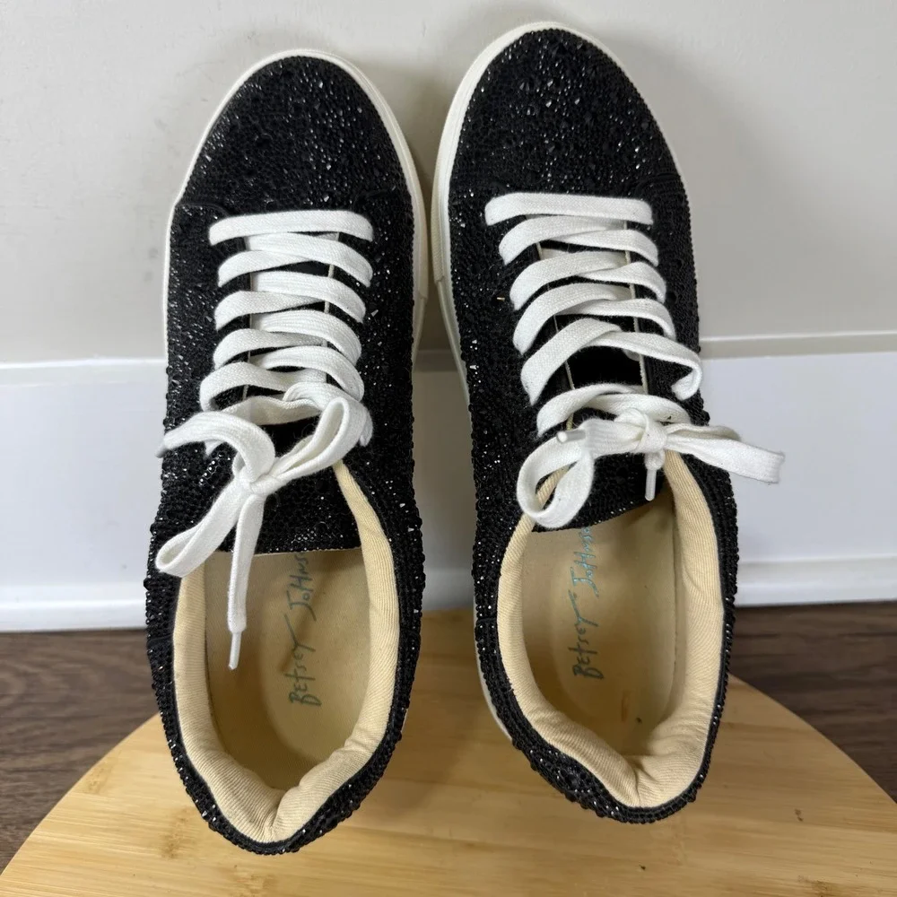 Betsey Johnson Sidny Sneaker Women 9M Black Rhinestone Platform Glamcore Sparkle